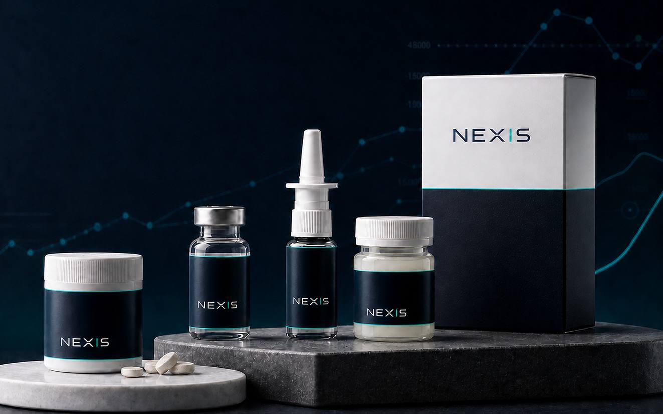 An arrangement of Nexis-branded treatment products.